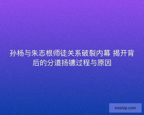 孙杨与朱志根师徒关系破裂内幕 揭开背后的分道扬镳过程与原因